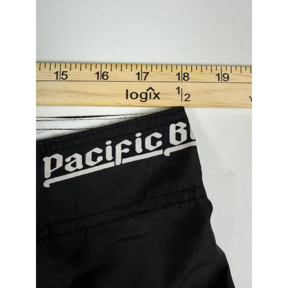 Pacific Blue Mens Black Graphic Board Shorts Cargo Pocket Swim Trunks Size L